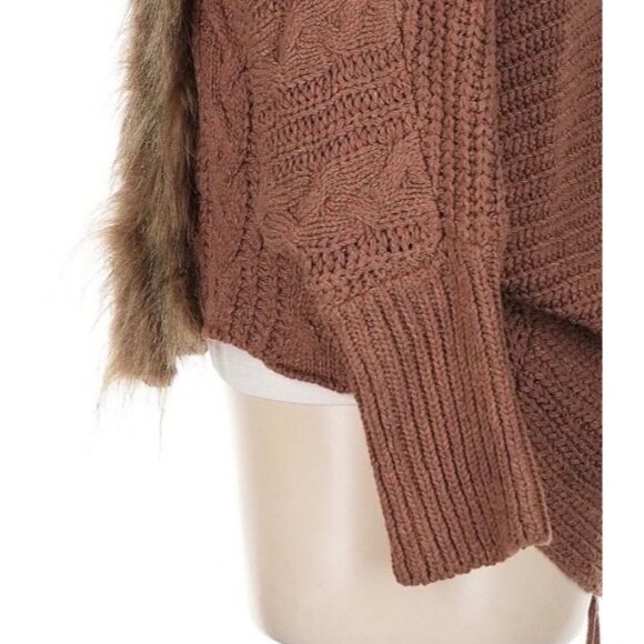 Faux Fur Trim Brown Cable Knit Cardigan | Boho Grunge Fairy Cottagecore Cozycore - Picture 12 of 16